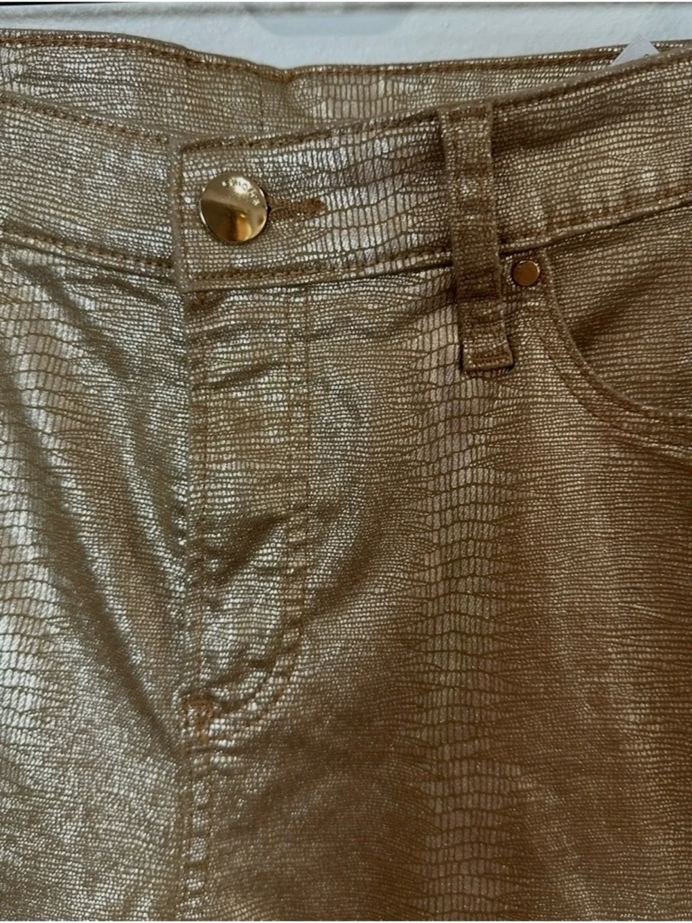 Chico's Metallic Bronze Croc-Print Faux Leather pants‎ size 8R